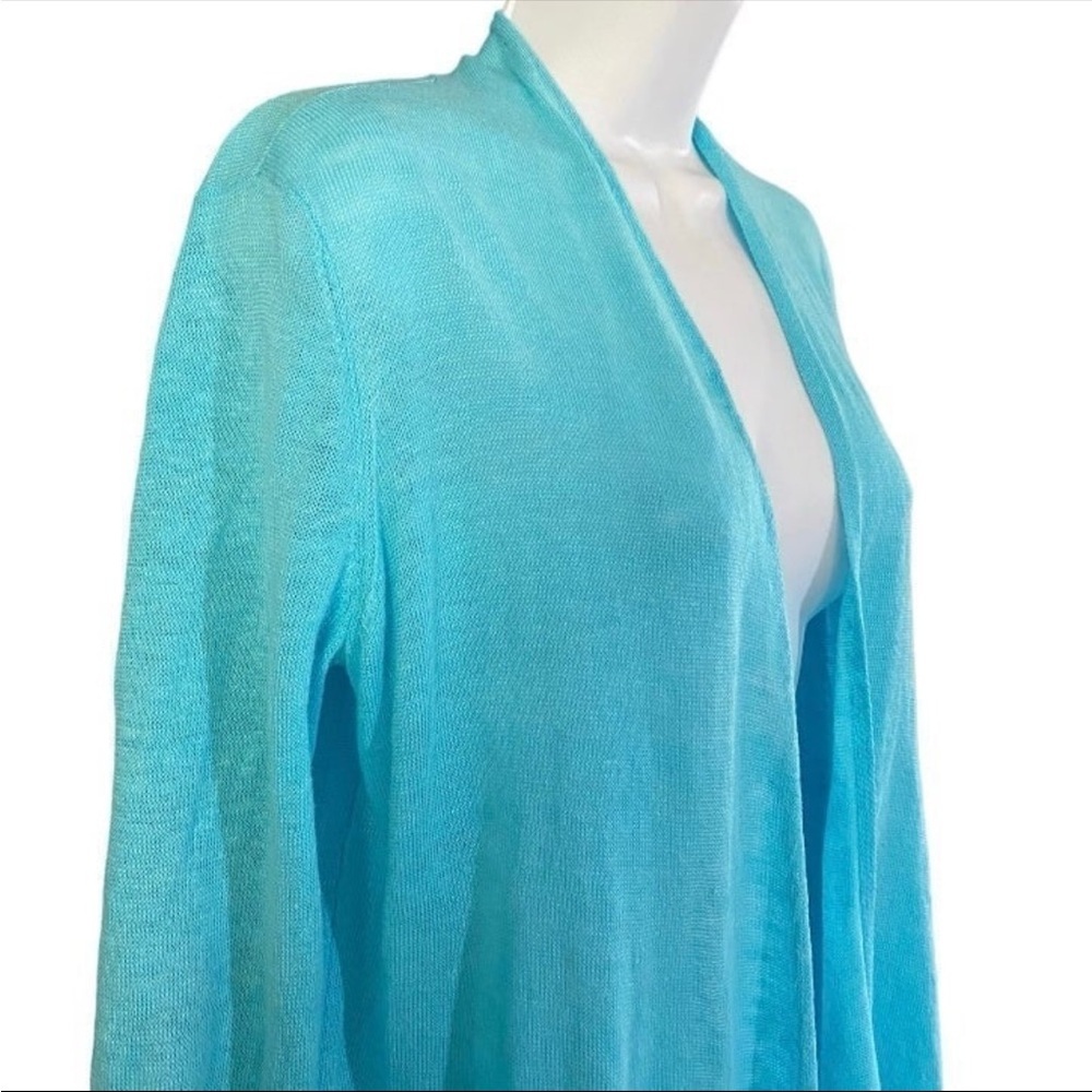 Eileen Fisher Blue Linen Cardigan XS Open Front Lightweight Relaxed Sweater - Picture 5 of 10